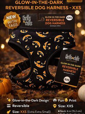Thrills & Chills Glow-in-the-Dark Reversible Dog Harness NWT– XXS